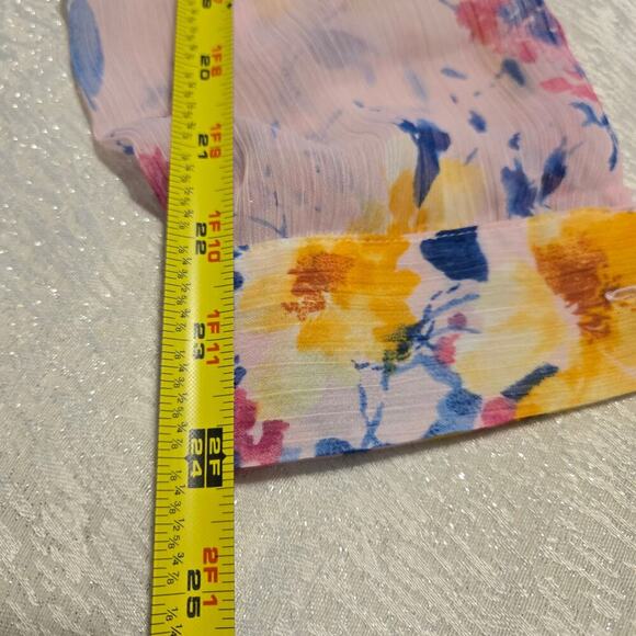 Kut from the Kloth Jasmine Chiffon Sheer Floral Blouse Petal Pink Butter Yellow - Picture 7 of 7